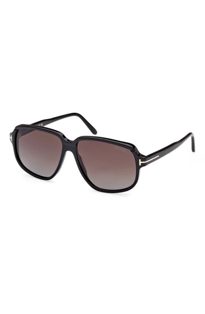 Shop Tom Ford Anton 59mm Square Sunglasses In Shiny Black / Gradient Brown