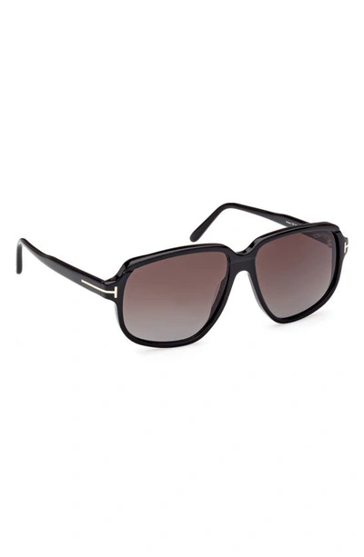 Shop Tom Ford Anton 59mm Square Sunglasses In Shiny Black / Gradient Brown