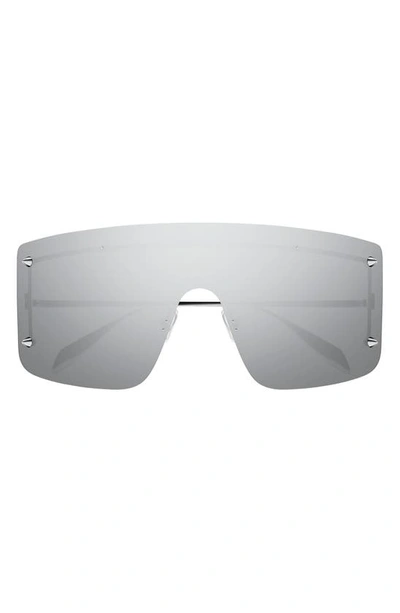 Shop Alexander Mcqueen 99mm Shield Sunglasses In Silver Grey
