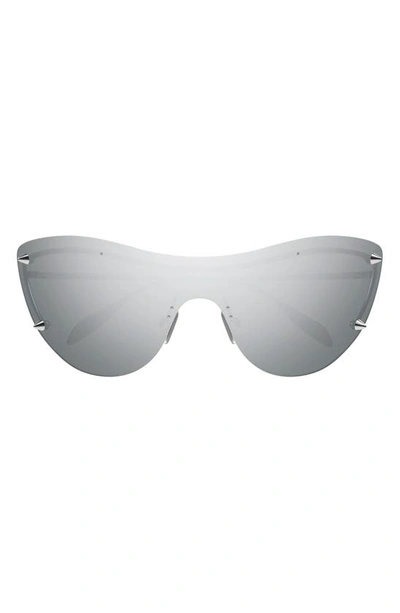 Shop Alexander Mcqueen 99mm Shield Sunglasses In Silver