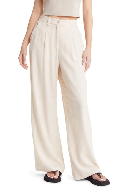 Shop Asos Design Wide Leg Dad Trousers In Stone