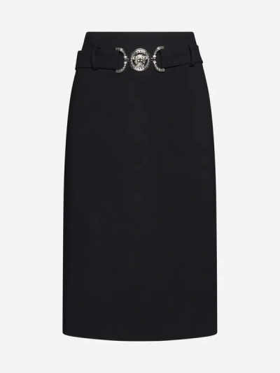 Shop Versace Viscose Midi Pencil Skirt In Black