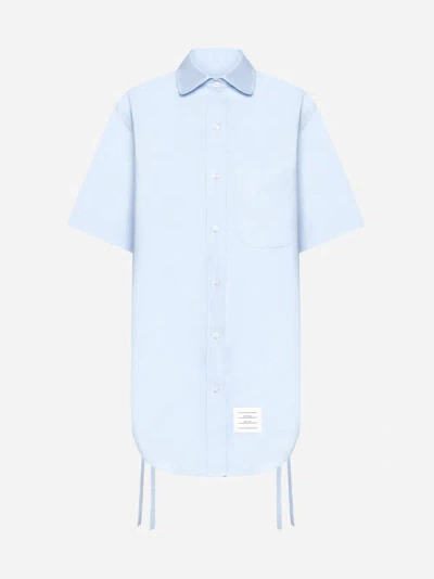 Shop Thom Browne Cotton Shirt Mini Dress In Light Blue