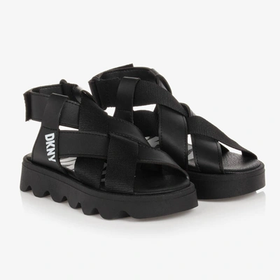 Shop Dkny Girls Black Plaited Faux Leather Sandals
