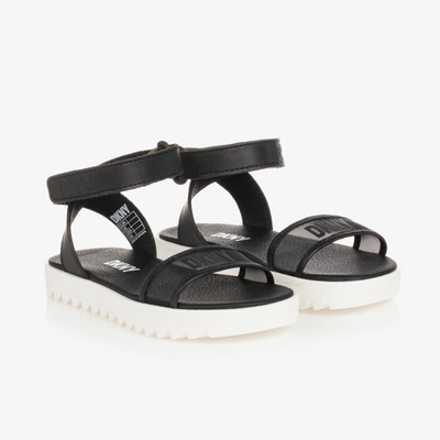 Shop Dkny Girls Black & White Faux Leather Sandals