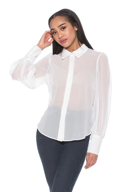 Alexia Admor Zayn Blouson Sleeve Button-up Shirt In Ivory