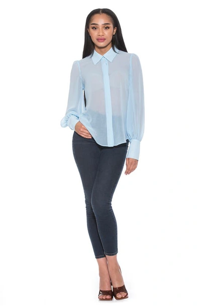 Shop Alexia Admor Zayn Blouson Sleeve Button-up Shirt In Halogen Blue