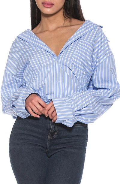Shop Alexia Admor Tammi Oversize Stripe Boyfriend Button-up Shirt In Blue Stripe