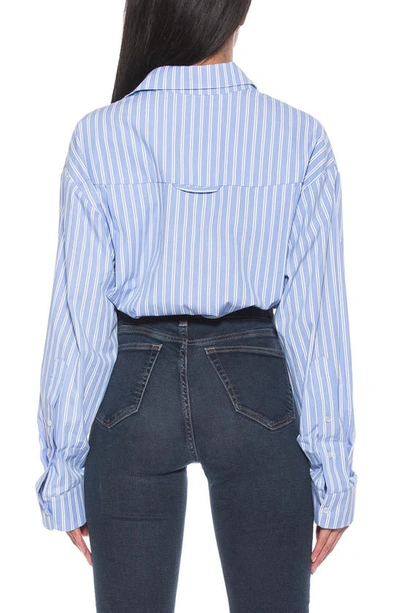 Shop Alexia Admor Tammi Oversize Stripe Boyfriend Button-up Shirt In Blue Stripe