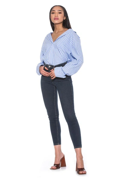 Shop Alexia Admor Tammi Oversize Stripe Boyfriend Button-up Shirt In Blue Stripe