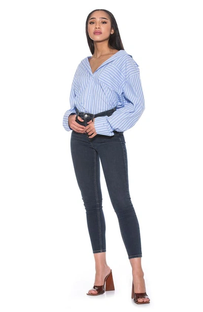 Alexia Admor Tammi Oversize Stripe Boyfriend Button-up Shirt In Blue Stripe