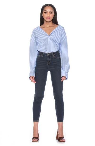 Alexia Admor Tammi Oversize Stripe Boyfriend Button-up Shirt In Blue Stripe