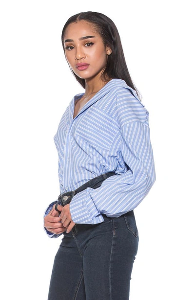 Shop Alexia Admor Tammi Oversize Stripe Boyfriend Button-up Shirt In Blue Stripe