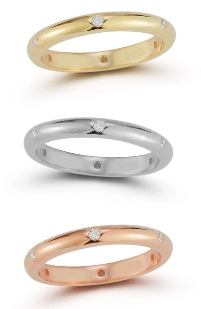 Shop Chloe & Madison Chloe And Madison 14k Yellow & Rose Gold Plated Tricolor Sterling Silver Cz Ring Set