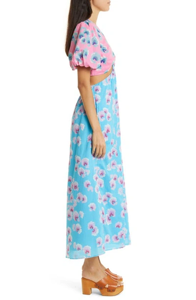 Shop Banjanan Mariana Floral Colorblock Cutout Cotton Dress In Floral Bright