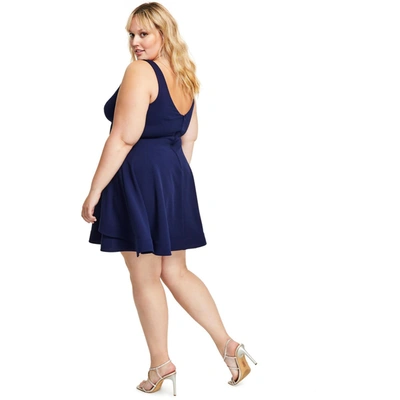 Shop B Darlin Plus Womens Notched-neck Knee-length Fit & Flare Dress In Blue