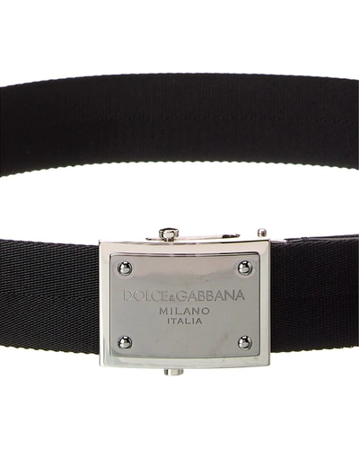 Shop Dolce & Gabbana Branded Tag Tape Leather-trim Belt In Black