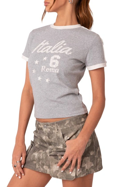 Edikted Kyle Athletic Ringer Cotton Graphic T-shirt In Gray-melange