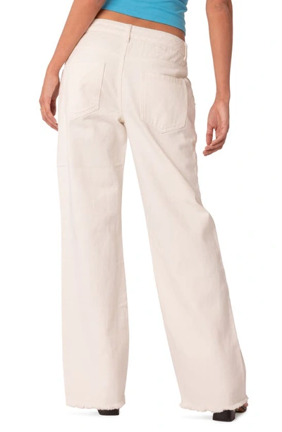 Shop Edikted Dahlia Low Rise Fray Hem Straight Leg Jeans In White