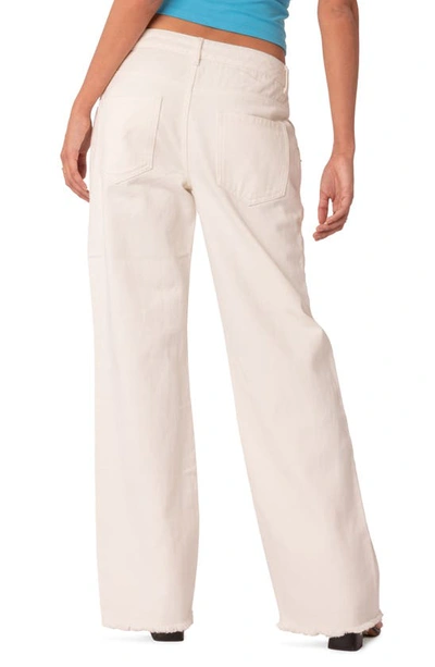 Edikted Dahlia Low Rise Fray Hem Straight Leg Jeans In White