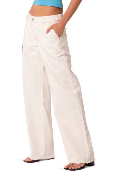 Shop Edikted Dahlia Low Rise Fray Hem Straight Leg Jeans In White