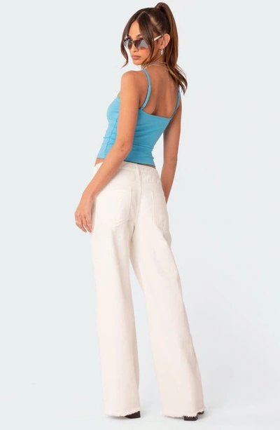 Shop Edikted Dahlia Low Rise Fray Hem Straight Leg Jeans In White