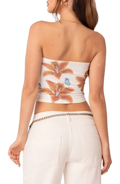 Edikted Tiger Lily Print Cotton Tube Top In White