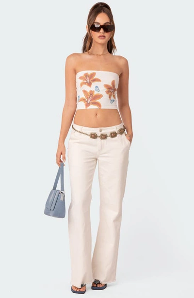 Shop Edikted Tiger Lily Print Cotton Tube Top In White