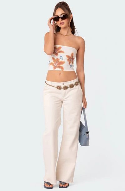 Edikted Tiger Lily Print Cotton Tube Top In White
