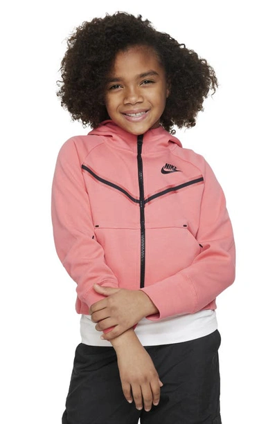 Shop Nike Kids' Sportswear Tech Fleece Zip Hoodie In Sea Coral/ Black