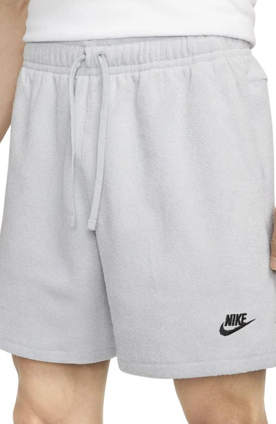 Shop Nike Club Terry Flow Shorts In Wolf Grey/ Black