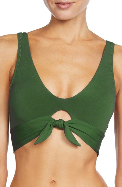 Shop Robin Piccone Ava Knot Front Bikini Top In Sage