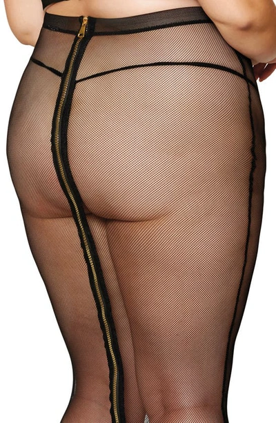 Dreamgirl Wireless Stretch Fishnet Bra & Slip Skirt Set In Black