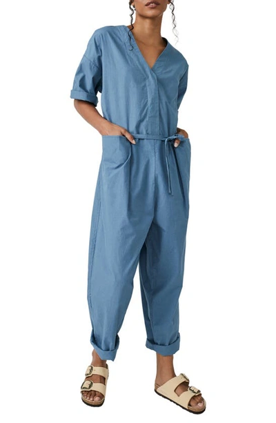 Shop Free People Free-est Feels So Right Cotton Jumpsuit In Blue Mirage