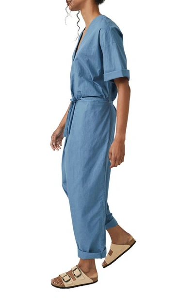 Shop Free People Free-est Feels So Right Cotton Jumpsuit In Blue Mirage