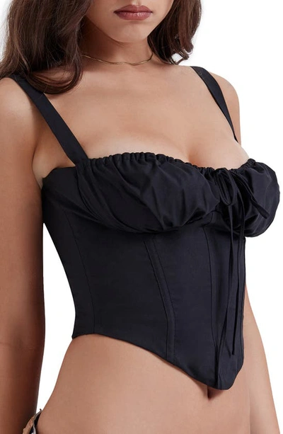 House Of Cb Lace-up Crop Corset Camisole In Black