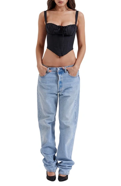 House Of Cb Lace-up Crop Corset Camisole In Black