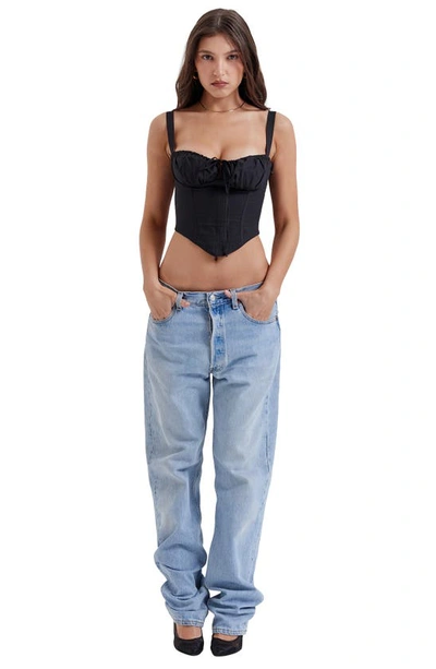 House Of Cb Lace-up Crop Corset Camisole In Black