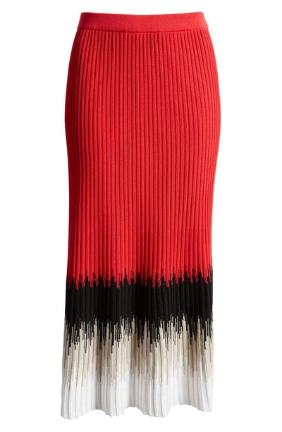 Ming Wang Ribbed Ombré Midi Skirt In P Red/lm/bwh
