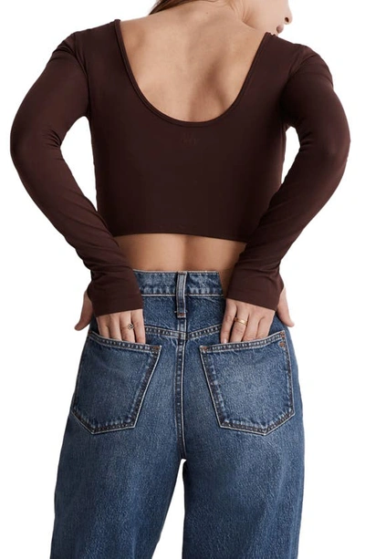 Shop Mwl Flex Long Sleeve Scoop Crop T-shirt In Chocolate Raisin