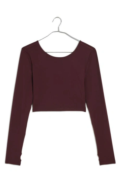 Shop Mwl Flex Long Sleeve Scoop Crop T-shirt In Chocolate Raisin