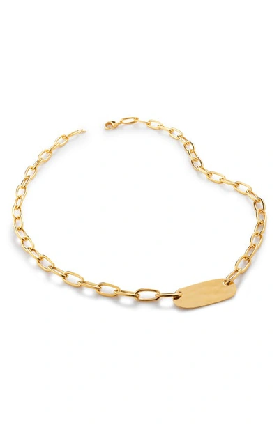 Shop Monica Vinader 18k Gold Oval Id Necklace In 18ct Gold Vermeil/ Ss