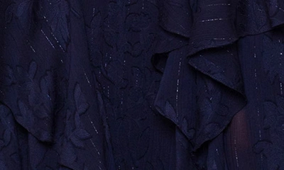 Xscape Ruffle Metallic Gown In Navy
