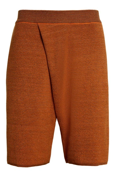 Shop Bianca Saunders Foldover Metallic Cotton Blend Knit Bermuda Shorts In Orange/ Black/ Silver