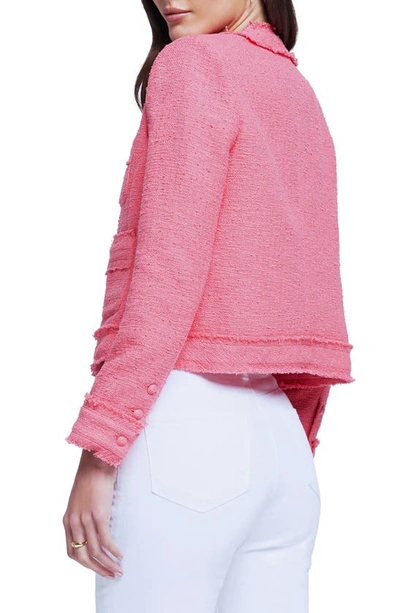 Shop L Agence Keaton Open Front Tweed Jacket In Coral Rose