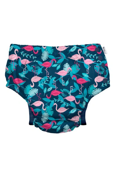 Shop Green Sprouts Sun Hat, Long Sleeve Rashguard & Reusable Swim Diaper Set In Navy Flamingos