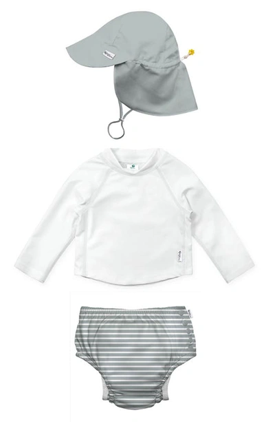 Shop Green Sprouts Kids' Sun Hat, Long Sleeve Rashguard & Reusable Swim Diaper Set In Grey Stripe