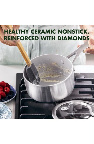 Shop Greenpan Venice Pro Set Of 2 Ceramic Nonstick Saucepans With Glass Lids In Stainless Steel