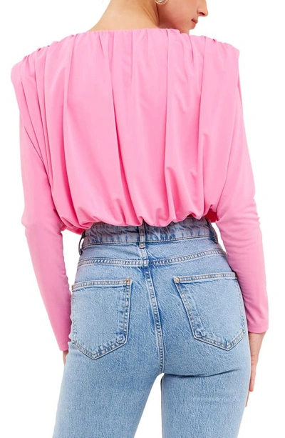 Shop Grey Lab Shoulder Pad Pleat Crop Blouse In Pink