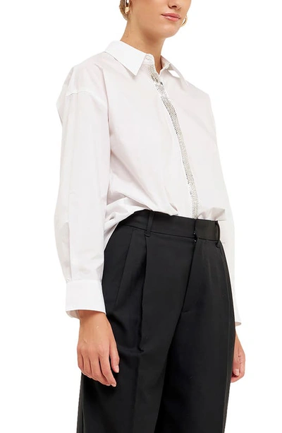 Shop Endless Rose Sequins & Beads Poplin Shirt In White